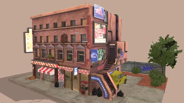 卡通风格化房屋建筑楼房场景