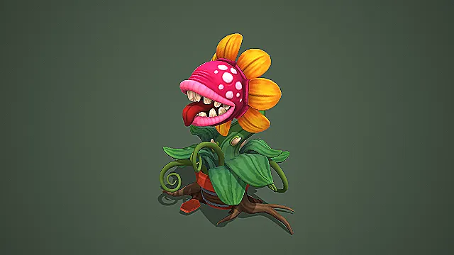 卡通恐怖食人花盆栽 3D 模型 游戏怪物角色资产