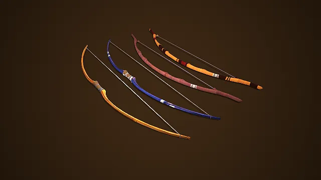 多色简约传统弓箭套装：彩纹素面狩猎弓组合模型