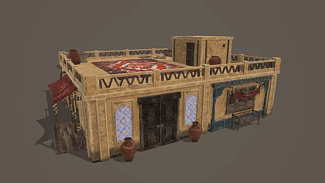 西域风情屋顶休憩型商住院落模型