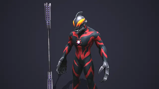 黑红配色带千兆格斗仪的邪恶奥特曼角色模型