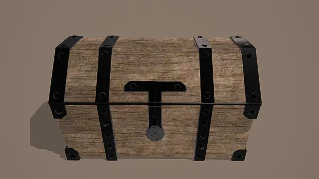 复古宝藏风木身铁箍宝箱3D模型