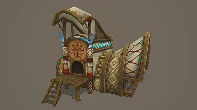 游牧部落特色帐篷建筑游戏场景模型 