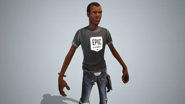 穿着灰色短袖，牛仔破洞裤的男人