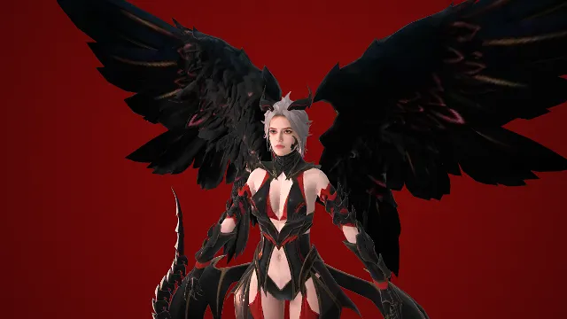 堕落天使  女性 3D 角色模型  黑色羽翼  魔纹恶魔元素  反派  黑红尖刺战甲