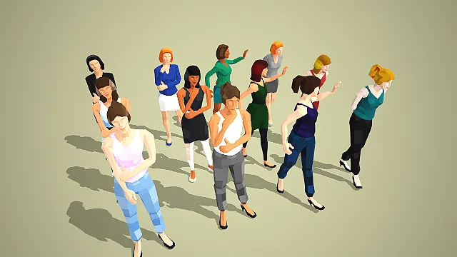 都市女性轻动态伫立角色集群场景人物模型