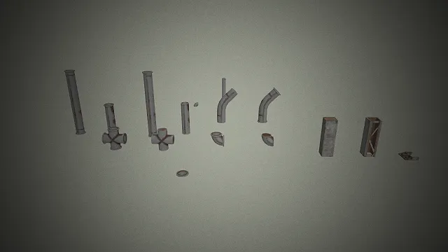 一套写实风格的工业管道组件3D模型