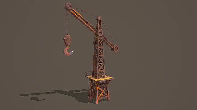 废土工程风锈蚀塔式起重机3D模型