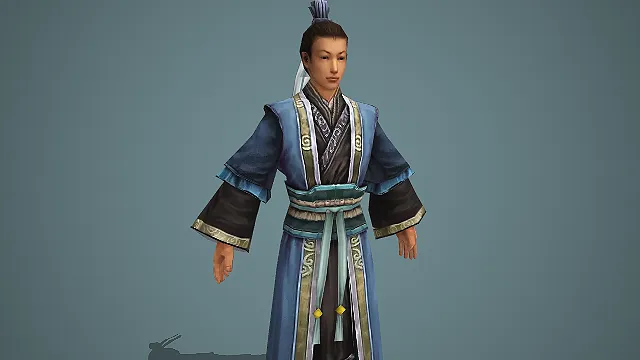 古风蓝衫书生文士游戏 NPC 角色模型
