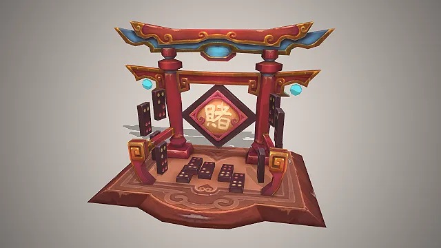 古风赌坊入口  牌九摊  场景道具  斗拱彩牌楼