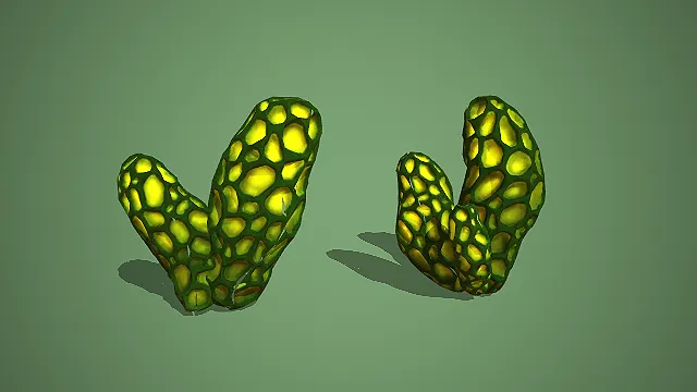 卡通风格双组蜂窝状绿色溶洞岩石组合洞窟装饰模型