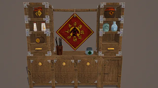 国风仙侠风格丹药柜架模型