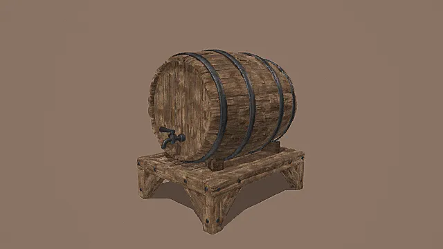 复古乡村风旧化木桶3D模型