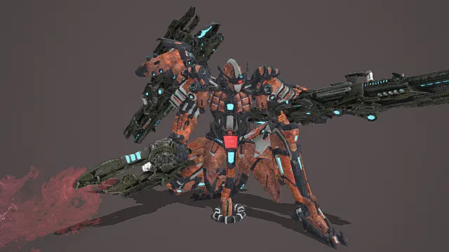 赛博机甲风格橙黑武装机甲模型 