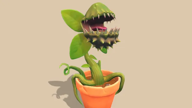 怪物植物食人花动画种在花盆里