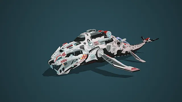 白红机甲兽形载具：狂齿战骸科幻兽形战机模型