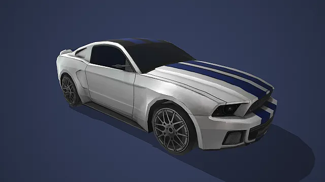 白蓝条纹福特 Mustang 肌肉车写实汽车模型