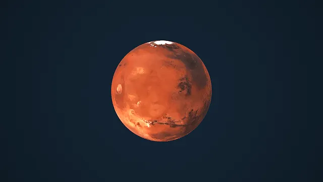 赤褐纹理带极地白冠及陨石坑的高写实火星天体 3D 场景模型