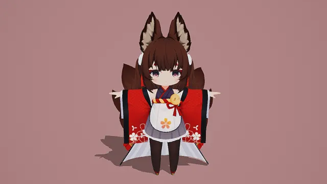 3D卡通风Q版兽耳少女角色模型，创意设计（3D Q版少女、卡通风格、可爱精致、二次元主题、兽耳元素）