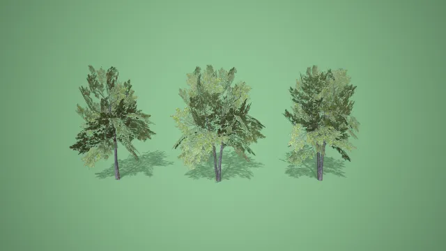 卡通风格多形态阔叶树组合 3D 低多边形户外景观场景装饰模型