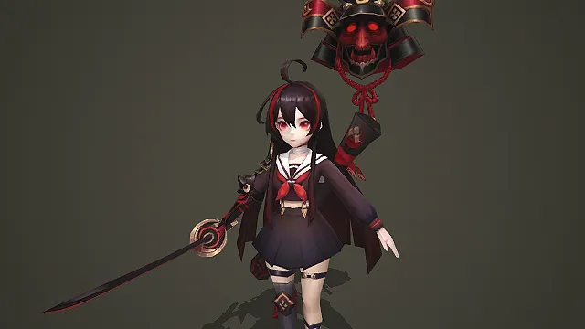 鬼面水手服少女武士角色模型配日式鬼面头盔