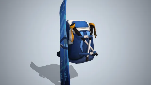 蓝色滑雪装备包装有滑雪雪杖