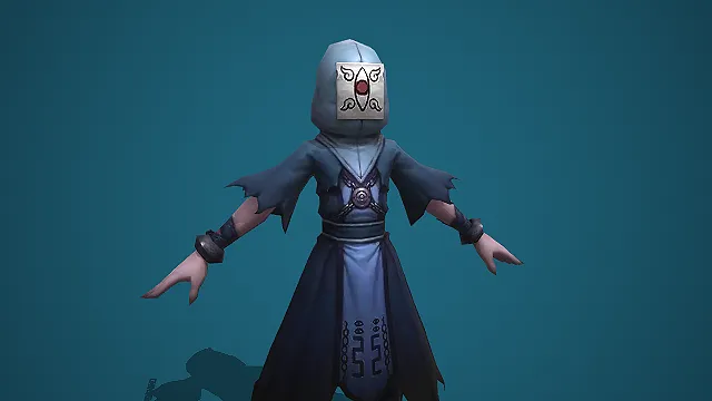 卡通 Q 版深蓝兜帽方脸面罩神秘法师 3D 游戏角色模型