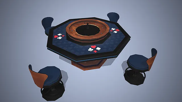 一个写实风格的常见娱乐场景道具，赌场扑克桌的模型