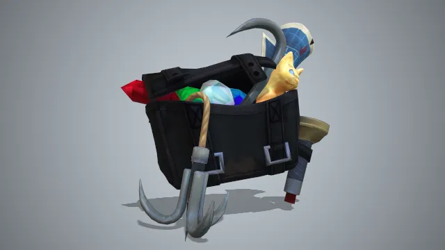 装满工具玩具的黑色开口背包