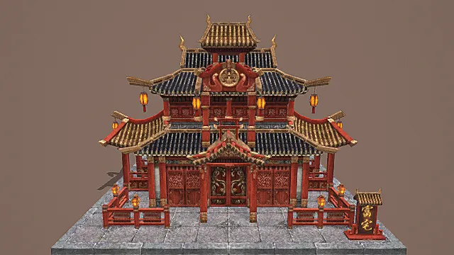 卡通风格中式华贵富宅建筑3D模型