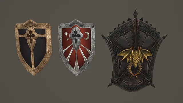 圣邪龙纹盾牌套装游戏武器3D模型 