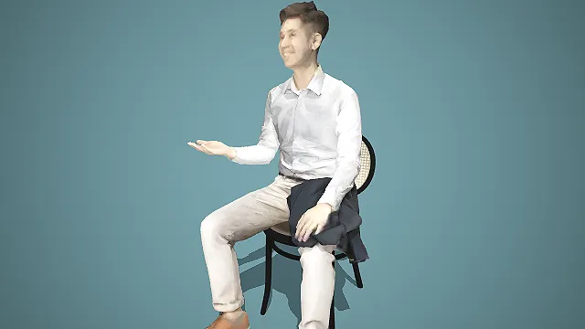 轻熟男性休闲正装坐姿交流姿态 3D 角色模型