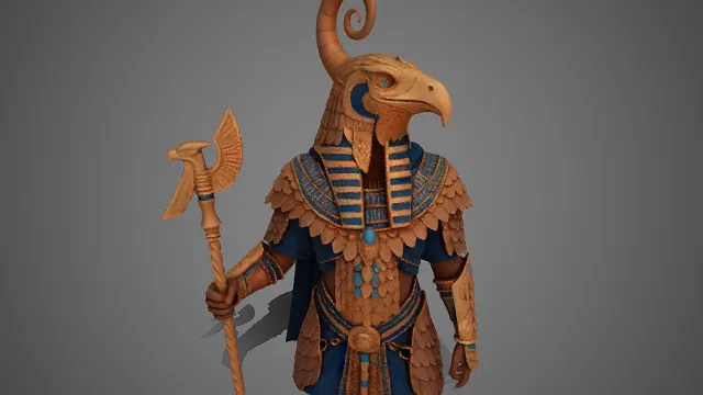 古埃及  鹰神荷鲁斯角色  神秘  古文明  螺旋长角  金褐羽毛纹理  神祇  