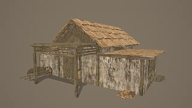 复古质朴式木构农家小屋3D模型