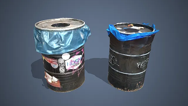 工业油桶  涂鸦贴纸  垃圾容器  场景道具