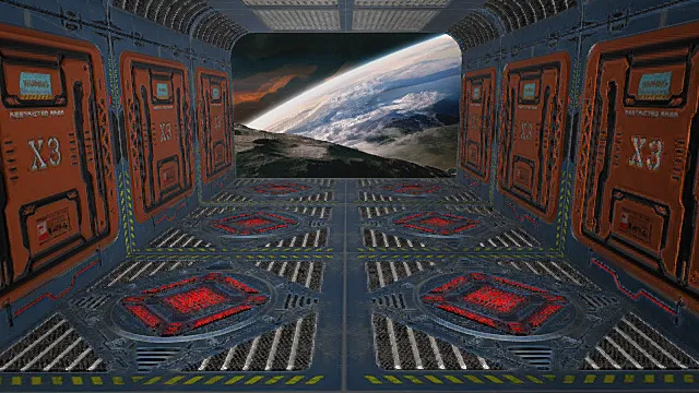 科幻星际风格太空舱通道场景模型 