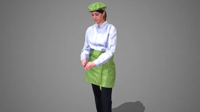 绿围裙浅衬衫服务装女士整理姿态 3D 模型