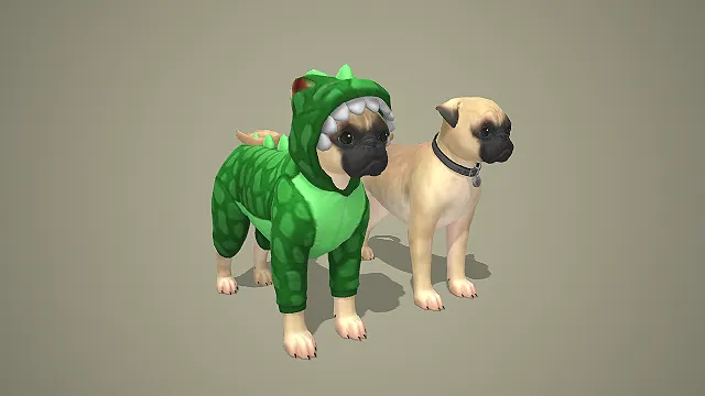 八哥犬带恐龙连体衣 3D 模型 写实宠物犬角色素材合集