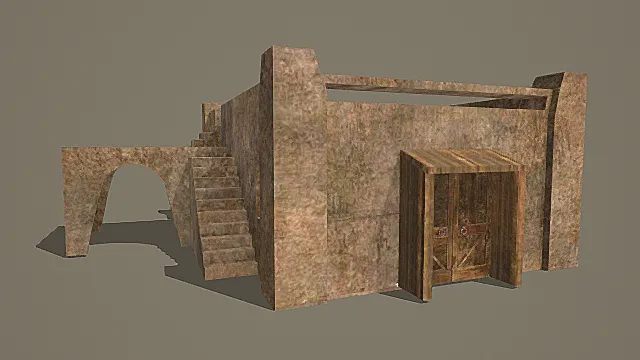 复古石砌带露台建筑3D模型