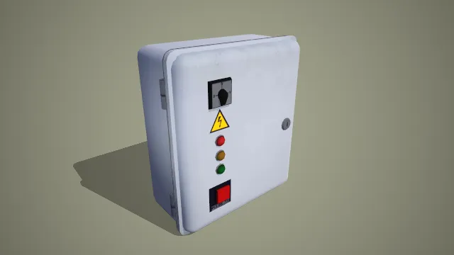 工业风做旧电控箱带开关指示灯警示标 3D 模型