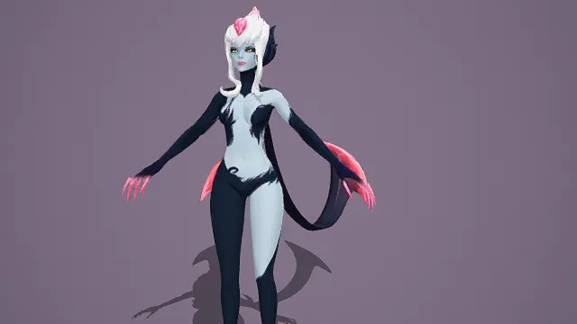 3D卡通风格奇幻女性角色模型，创意设计（3D角色、卡通风格、暗黑奇幻风，角色设计主题）