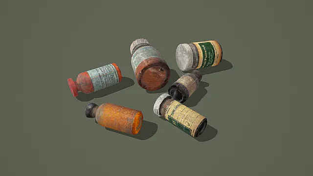 废土散落锈蚀药剂瓶组3D模型
