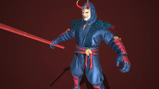 鬼面妖角：深蓝和服的妖异武士  暗影武者  赤角凶面  和风战士  暗蓝纹章