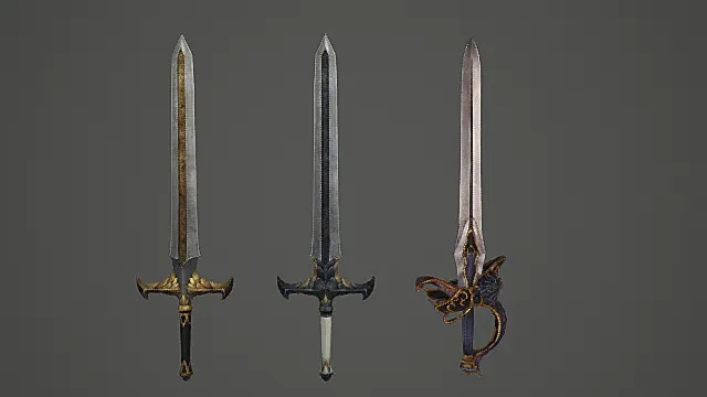 圣邪龙纹长剑游戏武器套装3D模型 