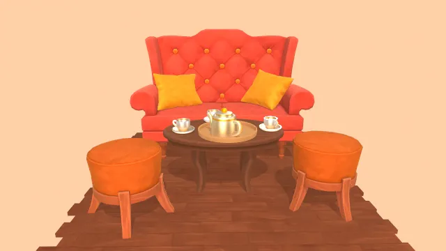 装饰艺术风格家具沙发板凳木桌子