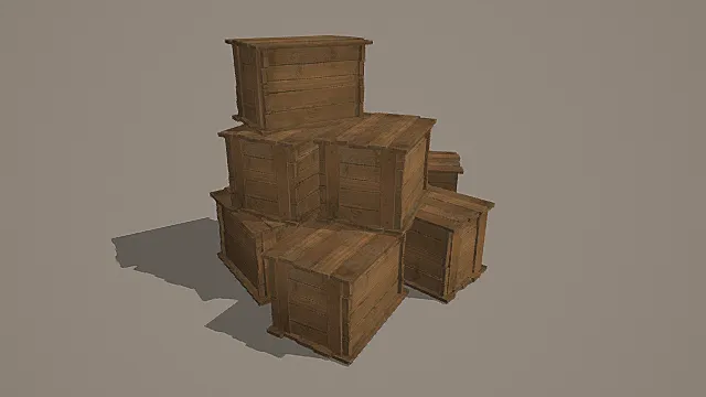 国风质朴风格原木货箱堆模型