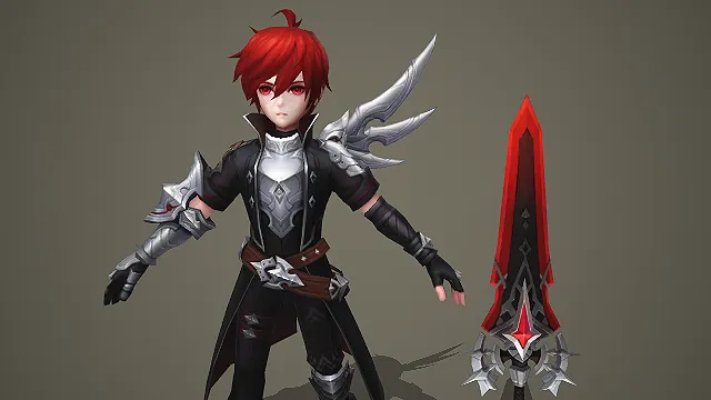 红发暗黑剑士角色模型配血刃大剑