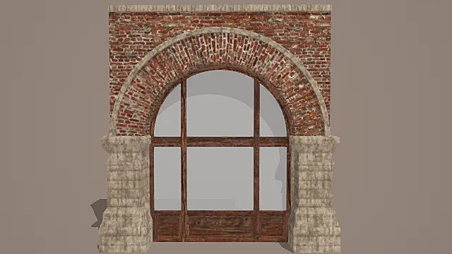 复古欧式风红砖拱窗建筑构件3D模型