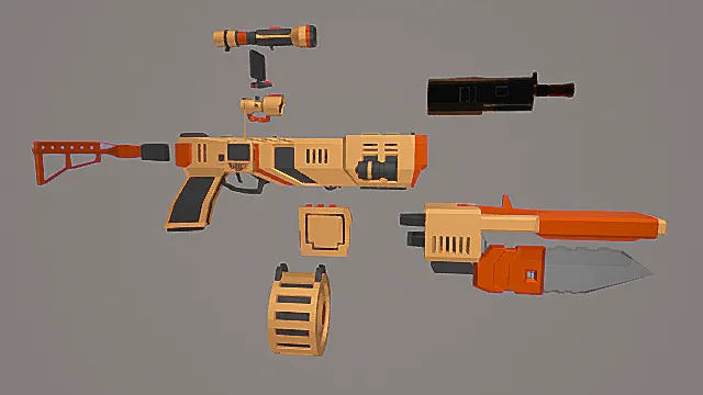 像素潮玩风模块化武器套装3D模型