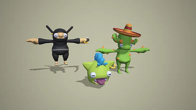 卡通 Q 版忍者仙人掌怪物 3D 模型合集 游戏角色资产包